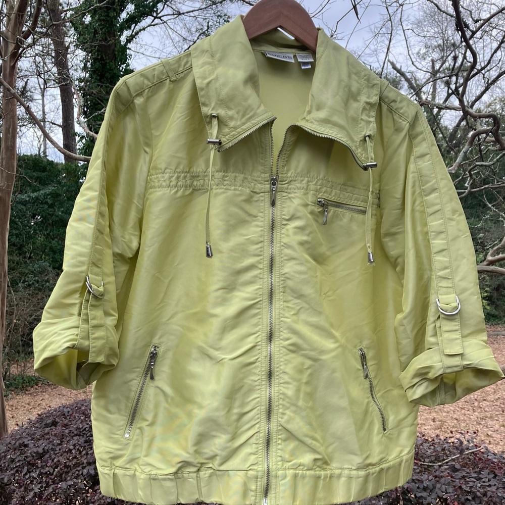 Chico’s Nylon Jacket Size Large Full Zip Three Quarter Tab Sleeves